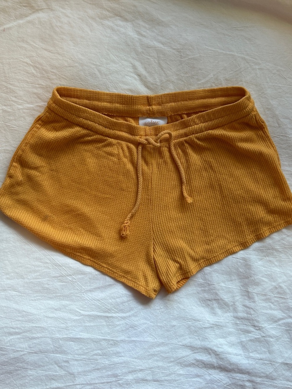 Colsie Waffle Knit Drawstring Shorts in Orange